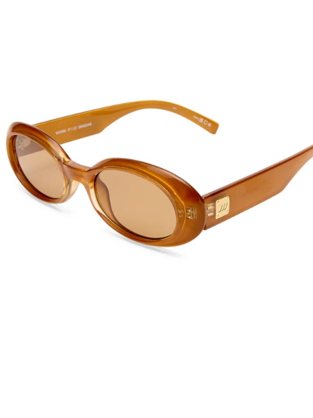 Le Specs Work It! Gold Pearl Tan Tint Oval Sunglasses